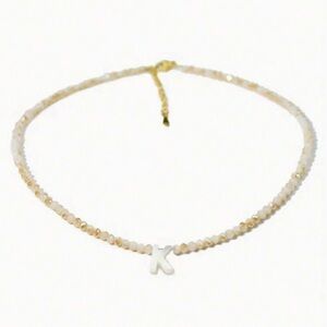 K Gold and Cream Beaded Necklace NEW